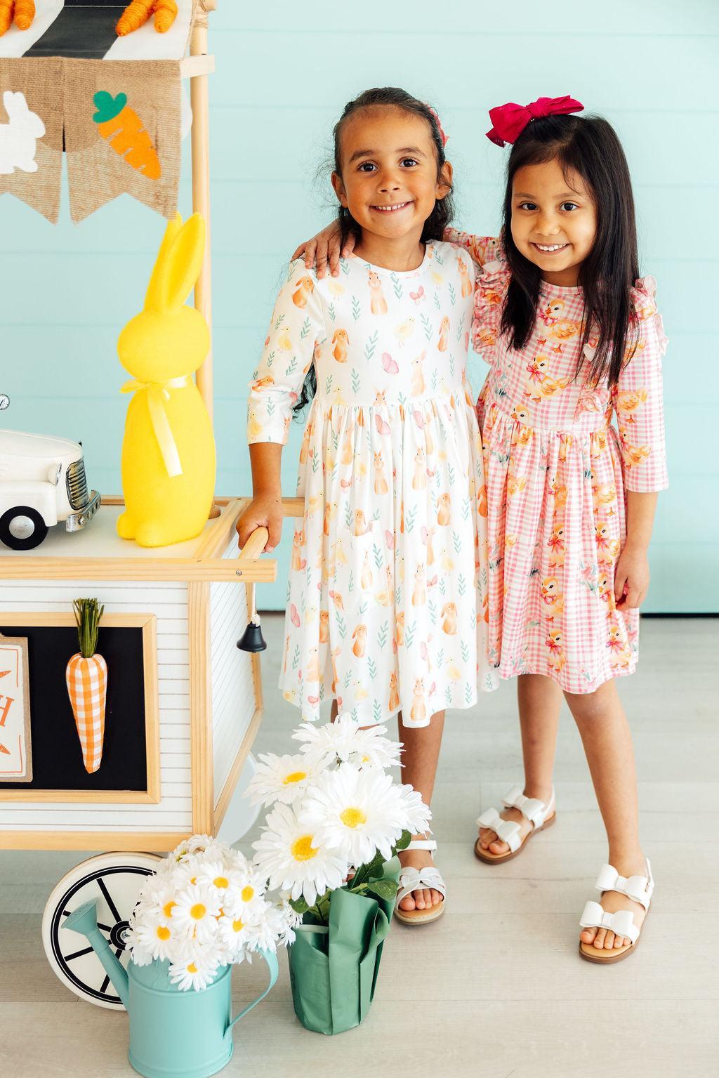 Daisy Ducklings 3/4 Sleeve Ruffle Twirl Dress-Mila & Rose ®