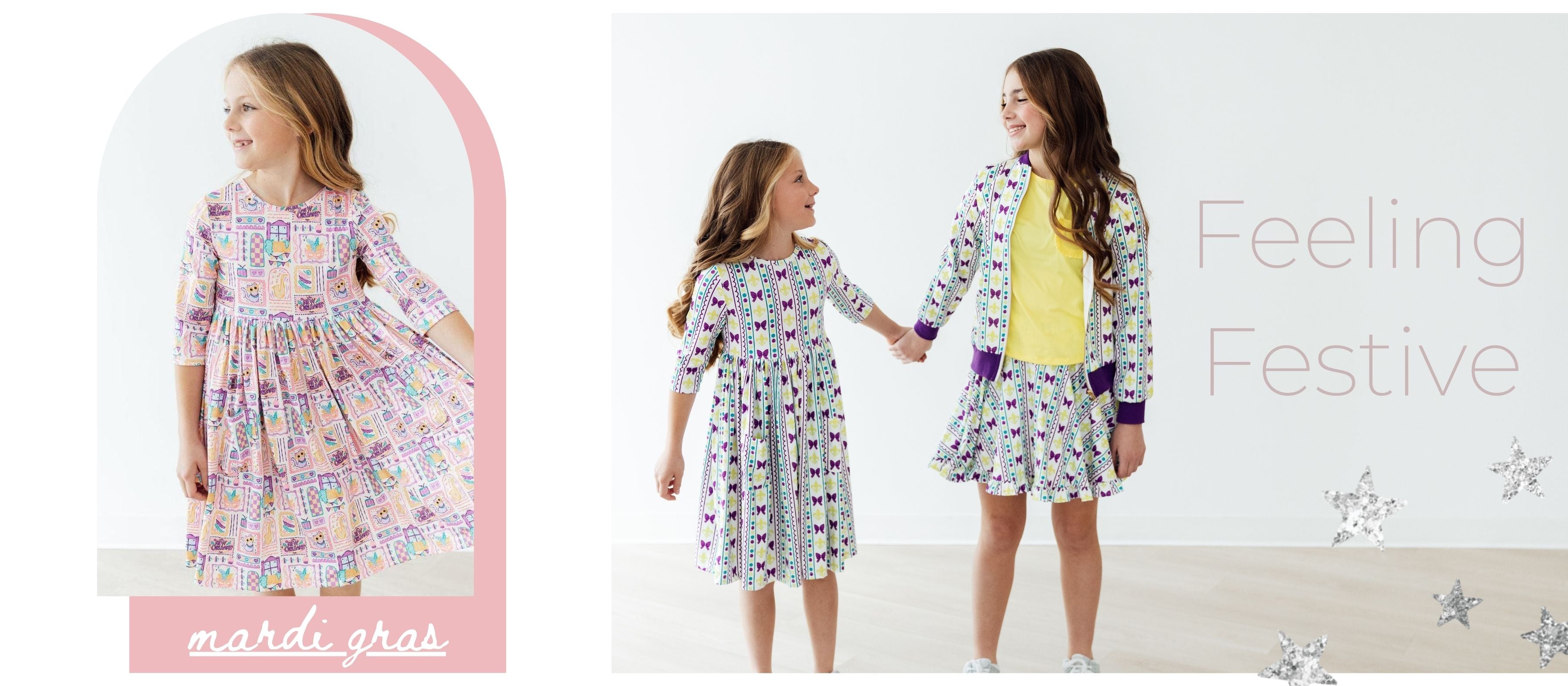 mila and rose little girls dresses for Mardi Gras