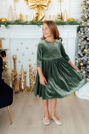 Sage Velvet Twirl Dress-Mila & Rose ®