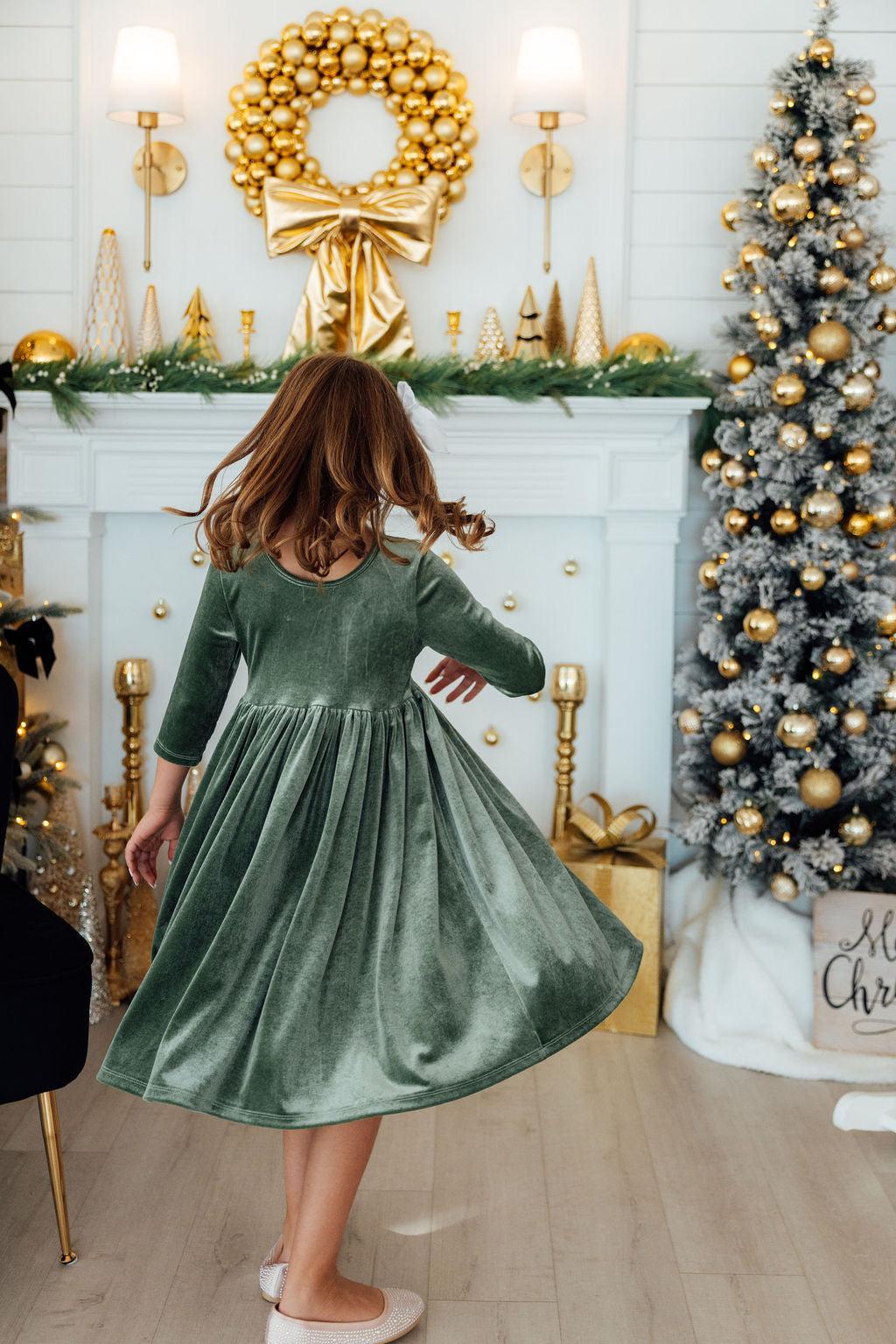Sage Velvet Twirl Dress-Mila & Rose ®