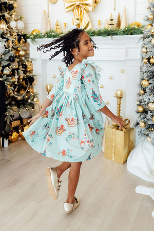 Believe in Your Elf 3/4 Sleeve Ruffle Twirl Dress-Mila & Rose ®