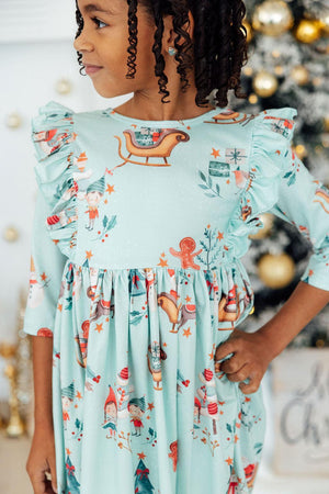 Believe in Your Elf 3/4 Sleeve Ruffle Twirl Dress-Mila & Rose ®