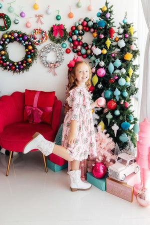 Merry Mistletoe 3/4 Sleeve Ruffle Twirl Dress-Mila & Rose ®