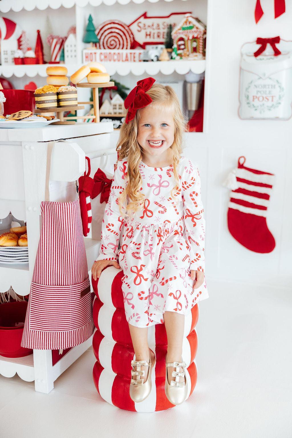 Candy Cane Lane L/S Pocket Twirl Dress-Mila & Rose ®