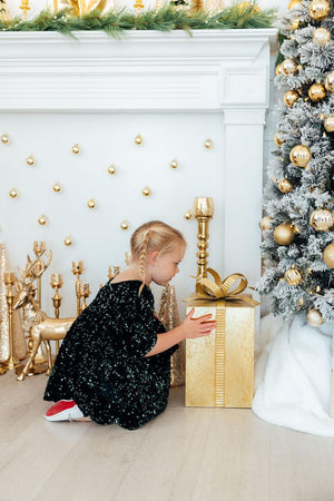 Hunter Green Velvet Sequin Dress-Mila & Rose ®