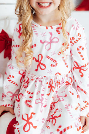 Candy Cane Lane L/S Pocket Twirl Dress-Mila & Rose ®