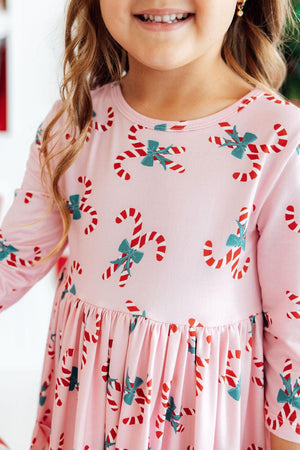 Candy Cane Cutie 3/4 Sleeve Pocket Twirl Dress-Mila & Rose ®