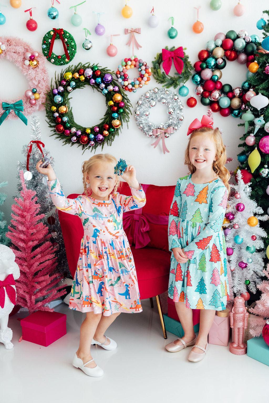 Jingle Saurus L/S Pocket Twirl Dress-Mila & Rose ®