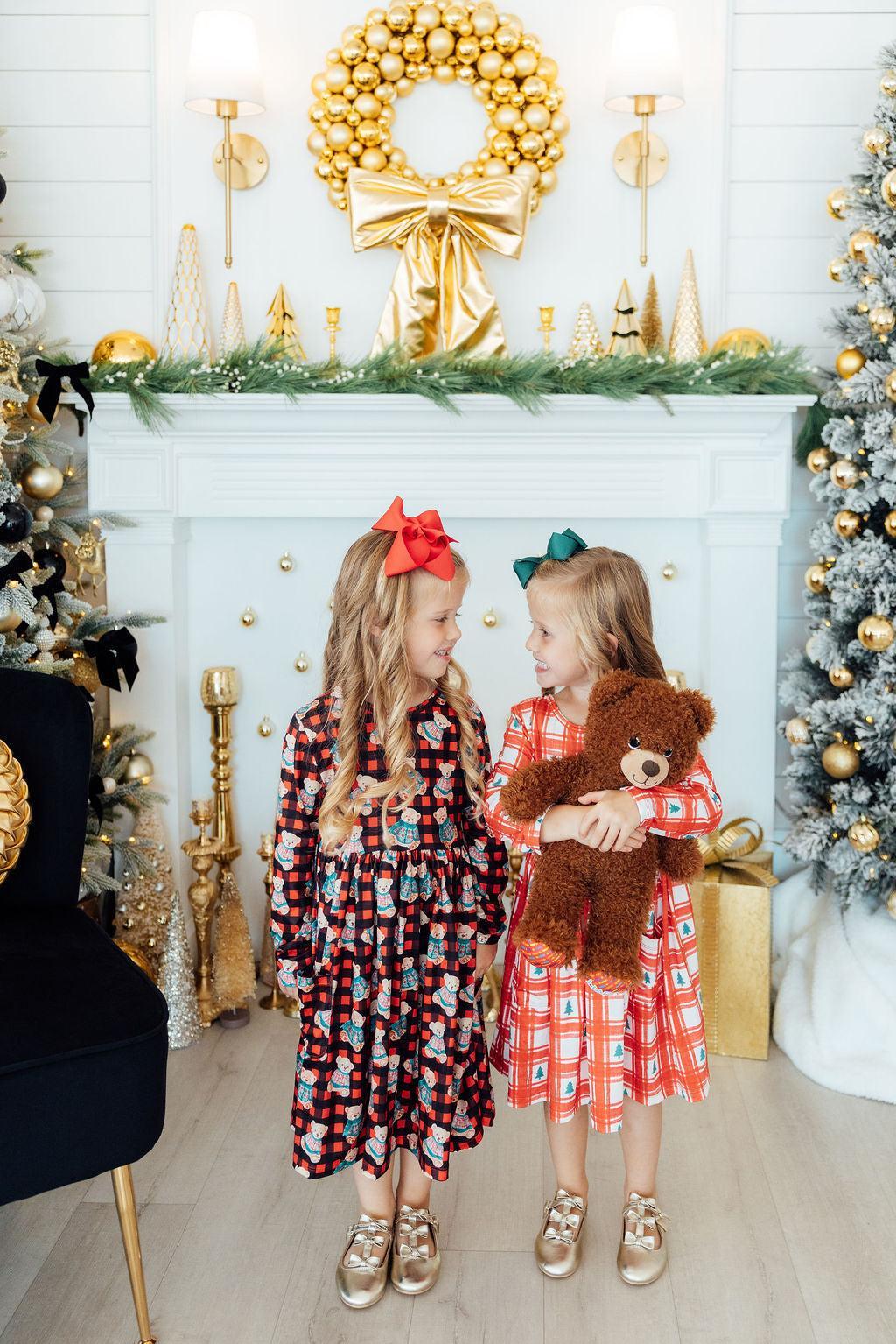 Plaid Trees L/S Pocket Twirl Dress-Mila & Rose ®