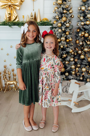 Sage Velvet Twirl Dress-Mila & Rose ®