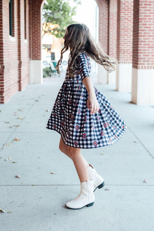 Texas Tech Plaid Raider Red 3/4 Sleeve Pocket Twirl Dress-Mila & Rose ®