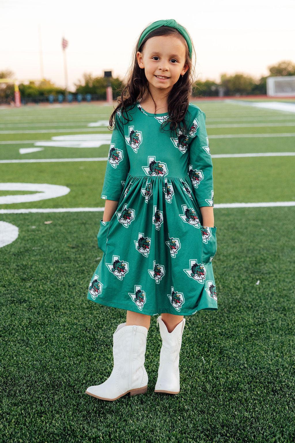 Southlake Carroll Dragons 3/4 Sleeve Pocket Twirl Dress-Mila & Rose ®