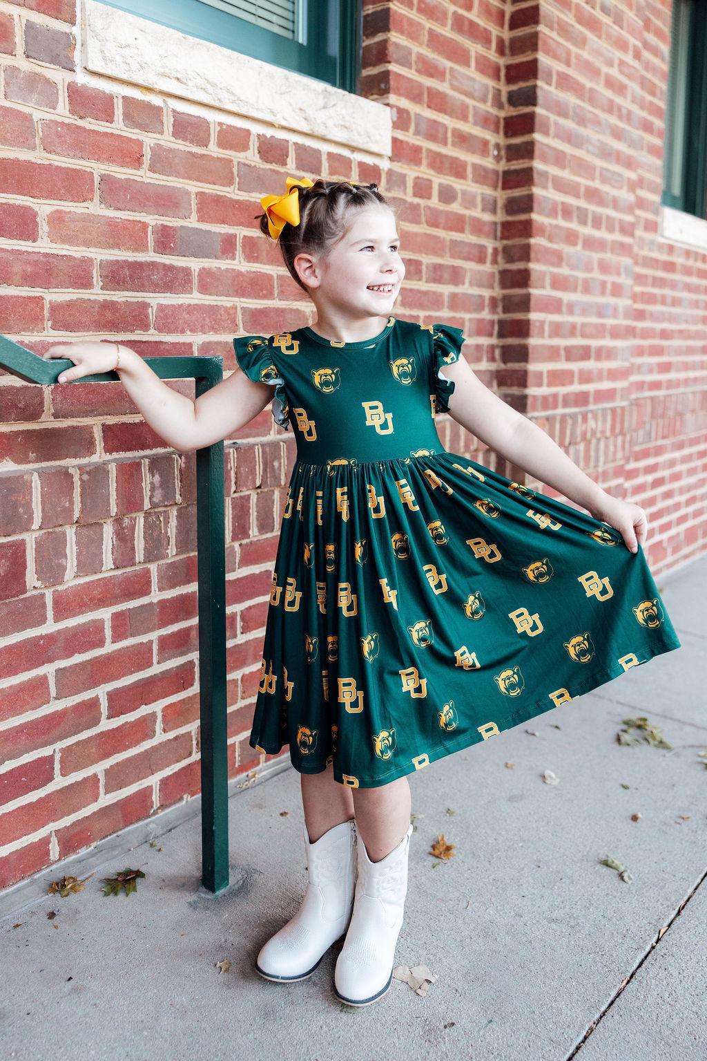 Baylor Green Bear Flutter Twirl Dress-Mila & Rose ®
