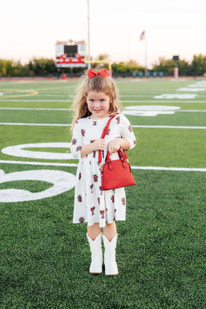 Texas Tech White Raider Red 3/4 Sleeve Pocket Twirl Dress-Mila & Rose ®