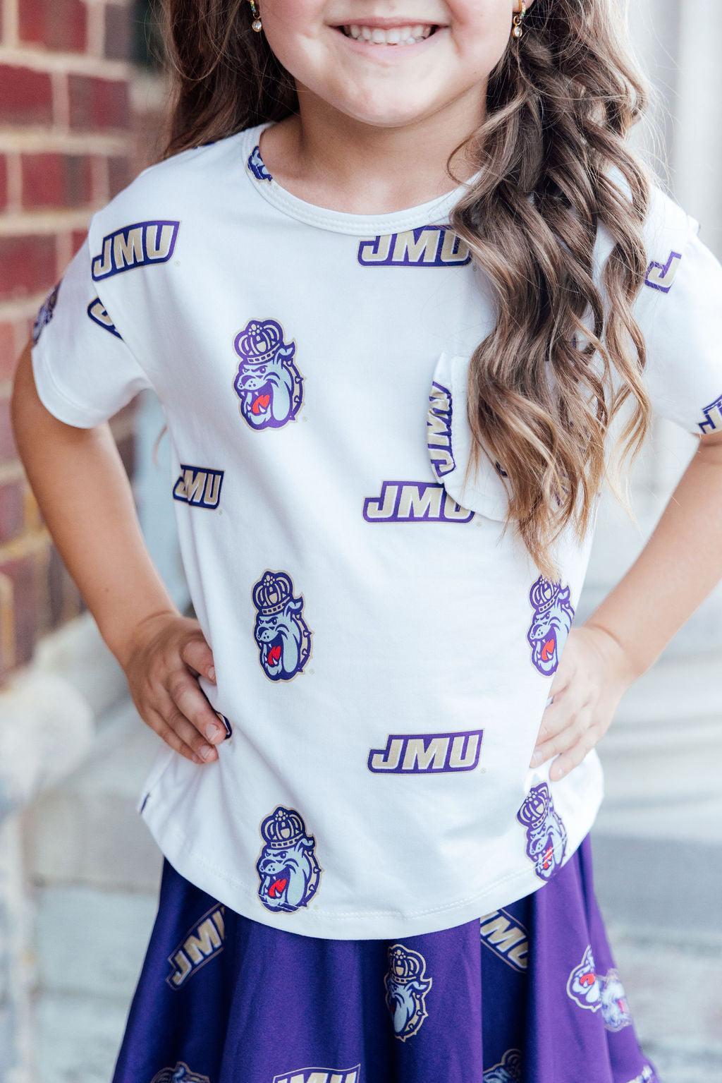 JMU White Duke Dog Ruffle Pocket Tee-Mila & Rose ®