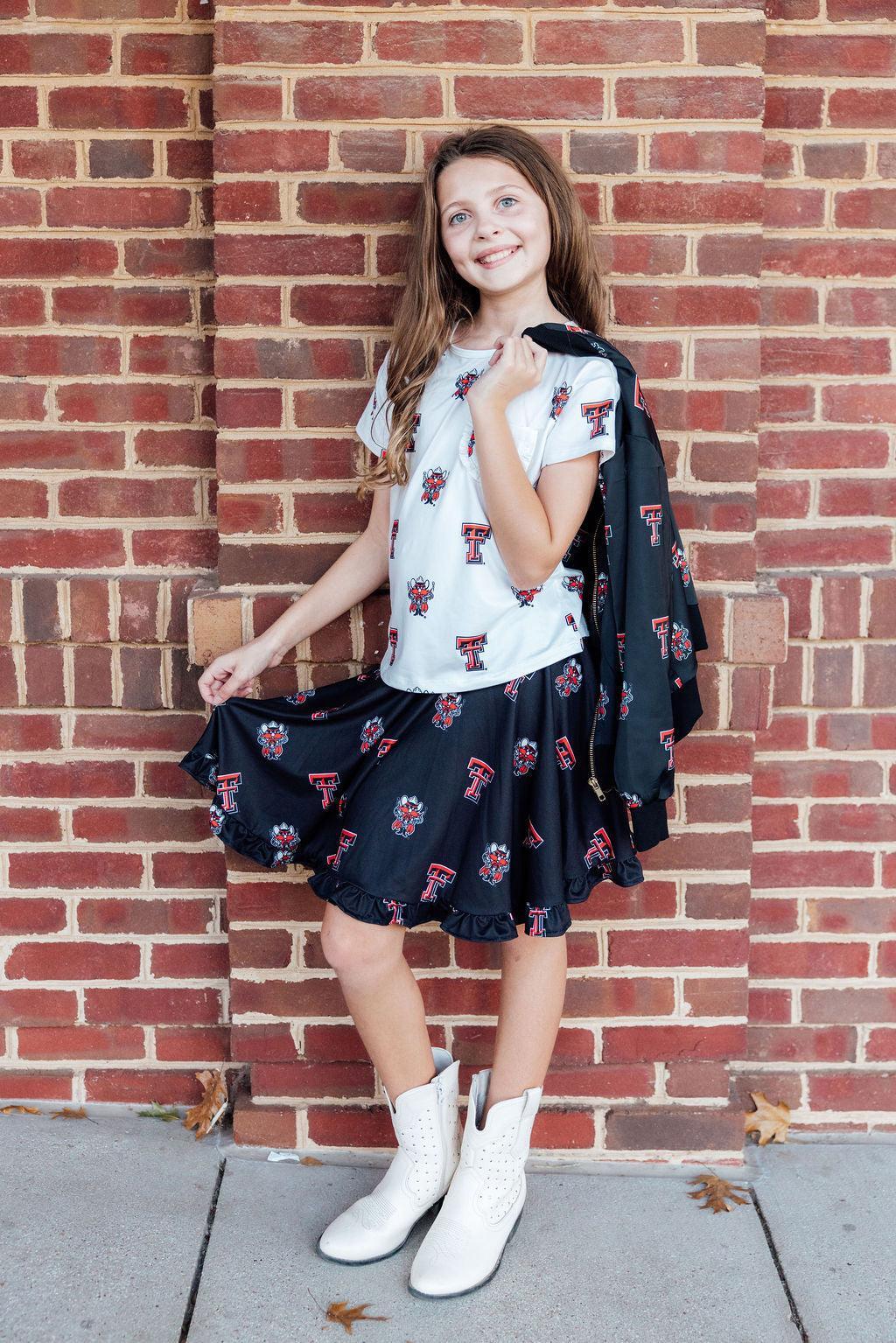 Texas Tech White Raider Red Ruffle Pocket Tee-Mila & Rose ®