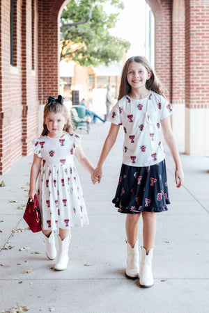 Texas Tech White Raider Red Ruffle Pocket Tee-Mila & Rose ®