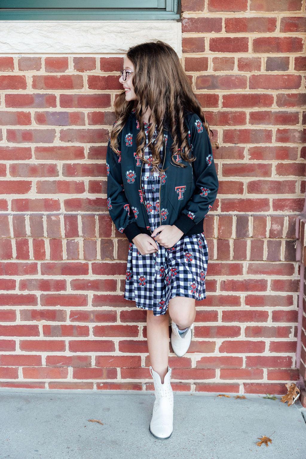 Texas Tech Plaid Raider Red 3/4 Sleeve Pocket Twirl Dress-Mila & Rose ®