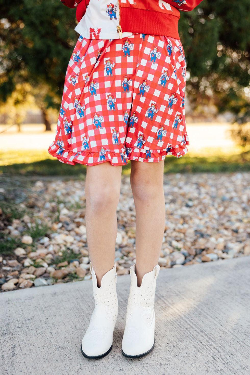 Nebraska Plaid Herbie Husker Twirl Skort-Mila & Rose ®