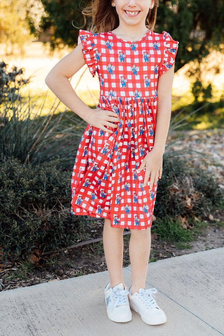 (S) Nebraska Plaid Herbie Husker Flutter Twirl Dress-Mila & Rose ®