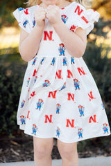 (S) Nebraska White Herbie Husker Flutter Twirl Dress-Mila & Rose ®