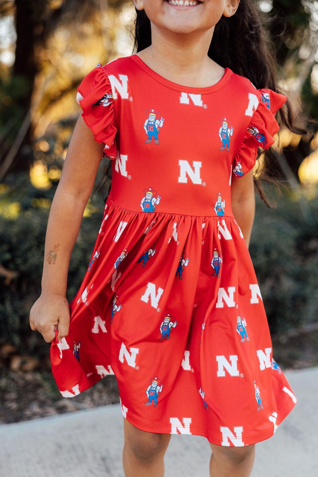 (S) Nebraska Red Herbie Husker Flutter Twirl Dress-Mila & Rose ®