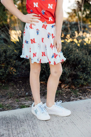 (S) Nebraska White Herbie Husker Twirl Skort-Mila & Rose ®