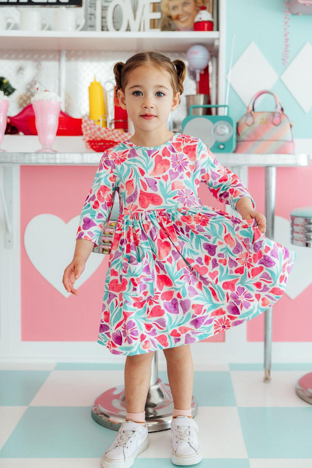 3 pink hearts dresses Feeling Your Best Green & Pink Heart Dress, Medium - The Mint Julep Boutique