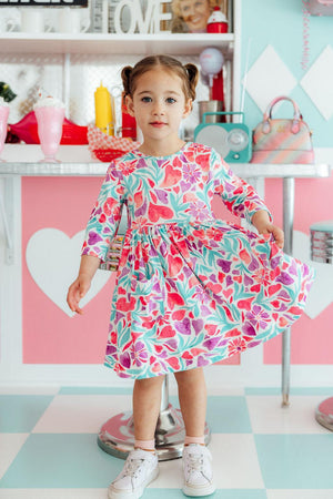 Watercolor Hearts 3/4 Sleeve Pocket Twirl Dress-Mila & Rose ®