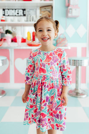 Watercolor Hearts 3/4 Sleeve Pocket Twirl Dress-Mila & Rose ®