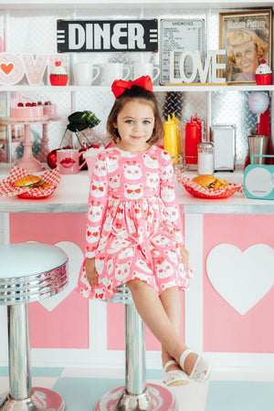 Cutie Cat L/S Pocket Twirl Dress-Mila & Rose ®