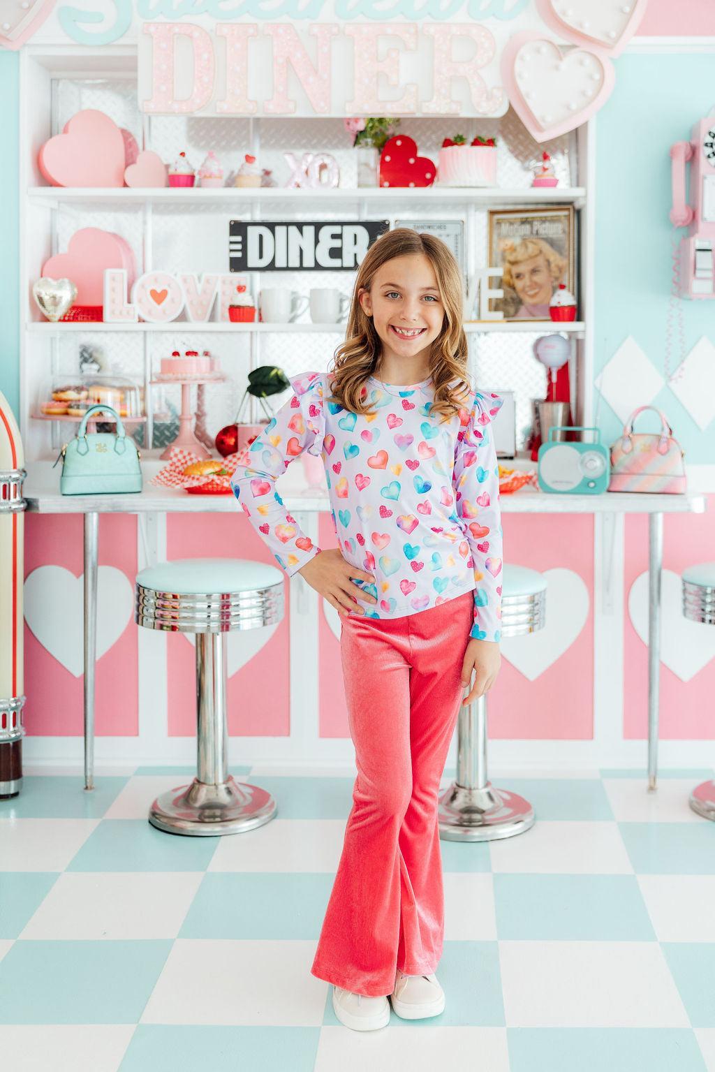 Watercolor Kisses L/S Ruffle Tee-Mila & Rose ®