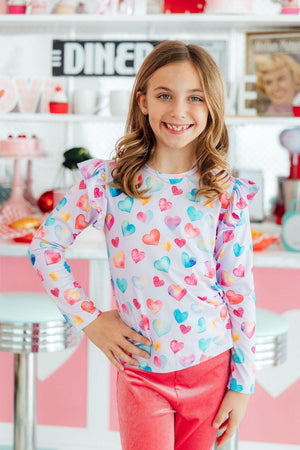 Watercolor Kisses L/S Ruffle Tee-Mila & Rose ®