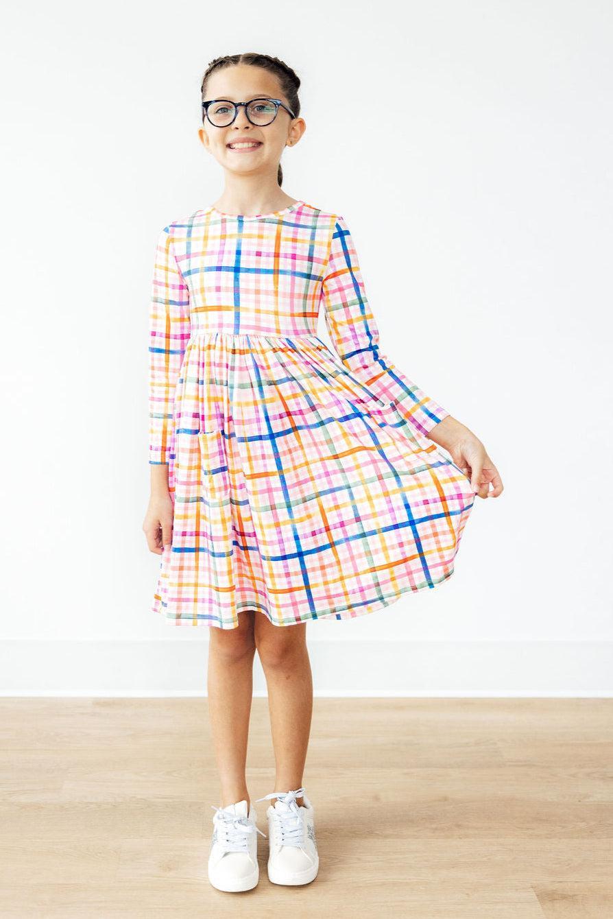 Plaid About You L/S Pocket Twirl Dress-Mila & Rose ®