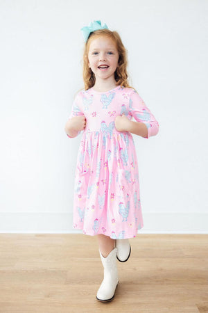 Little Miss Chickie 3/4 Sleeve Pocket Twirl Dress-Mila & Rose ®