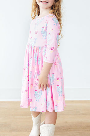 Little Miss Chickie 3/4 Sleeve Pocket Twirl Dress-Mila & Rose ®