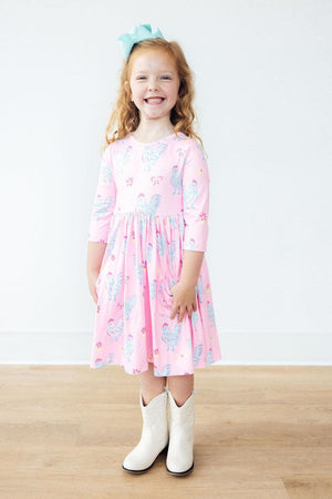Little Miss Chickie 3/4 Sleeve Pocket Twirl Dress-Mila & Rose ®