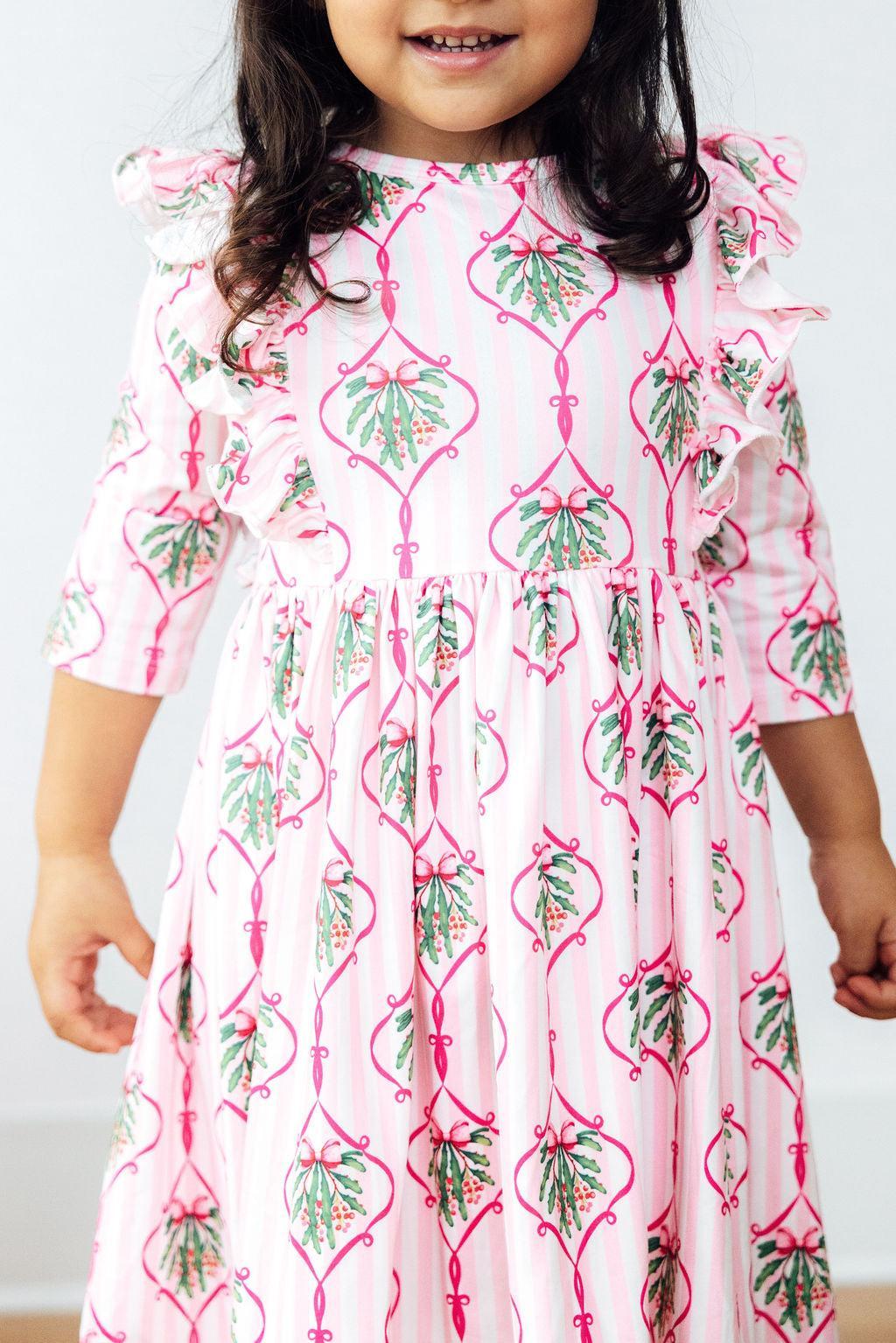Merry Mistletoe 3/4 Sleeve Ruffle Twirl Dress-Mila & Rose ®