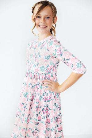 Softly Blooming 3/4 Sleeve Pocket Twirl Dress-Mila & Rose ®