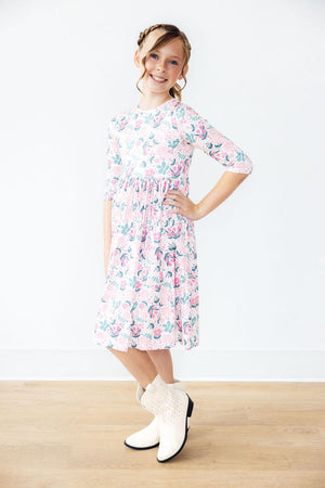 Softly Blooming 3/4 Sleeve Pocket Twirl Dress-Mila & Rose ®