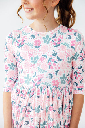 Softly Blooming 3/4 Sleeve Pocket Twirl Dress-Mila & Rose ®