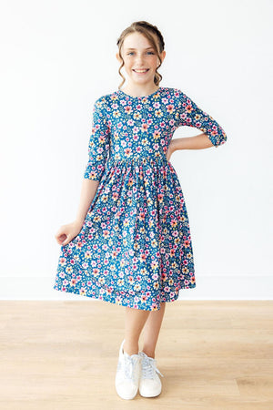 Rainforest Blooms 3/4 Sleeve Pocket Twirl Dress-Mila & Rose ®