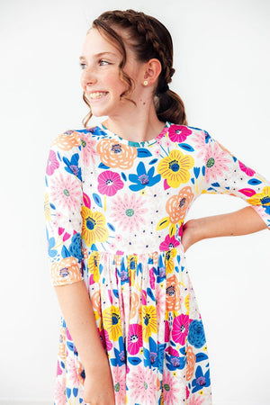 Sunshine Floral 3/4 Sleeve Pocket Twirl Dress-Mila & Rose ®