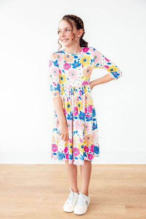 Sunshine Floral 3/4 Sleeve Pocket Twirl Dress-Mila & Rose ®