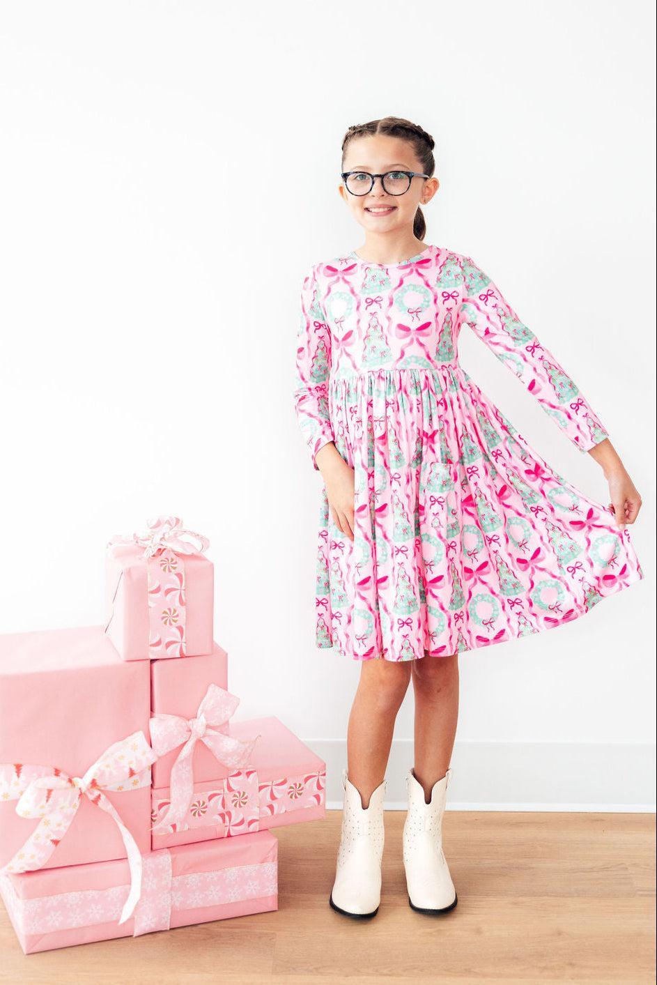 Jingle Bows L/S Pocket Twirl Dress-Mila & Rose ®