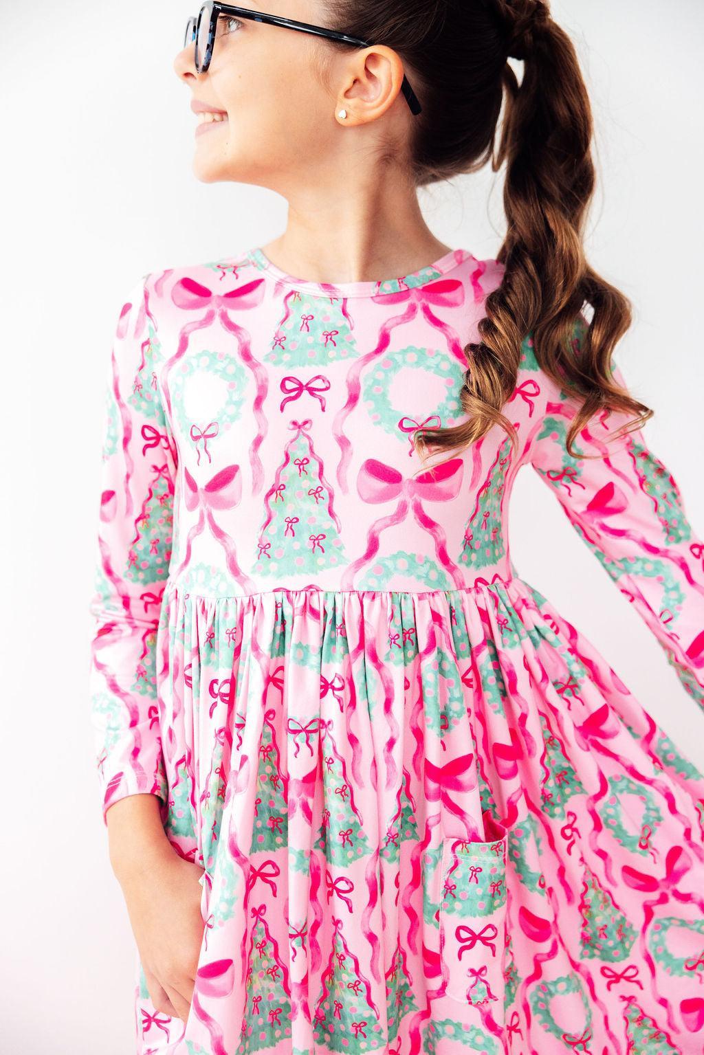 Jingle Bows L/S Pocket Twirl Dress-Mila & Rose ®