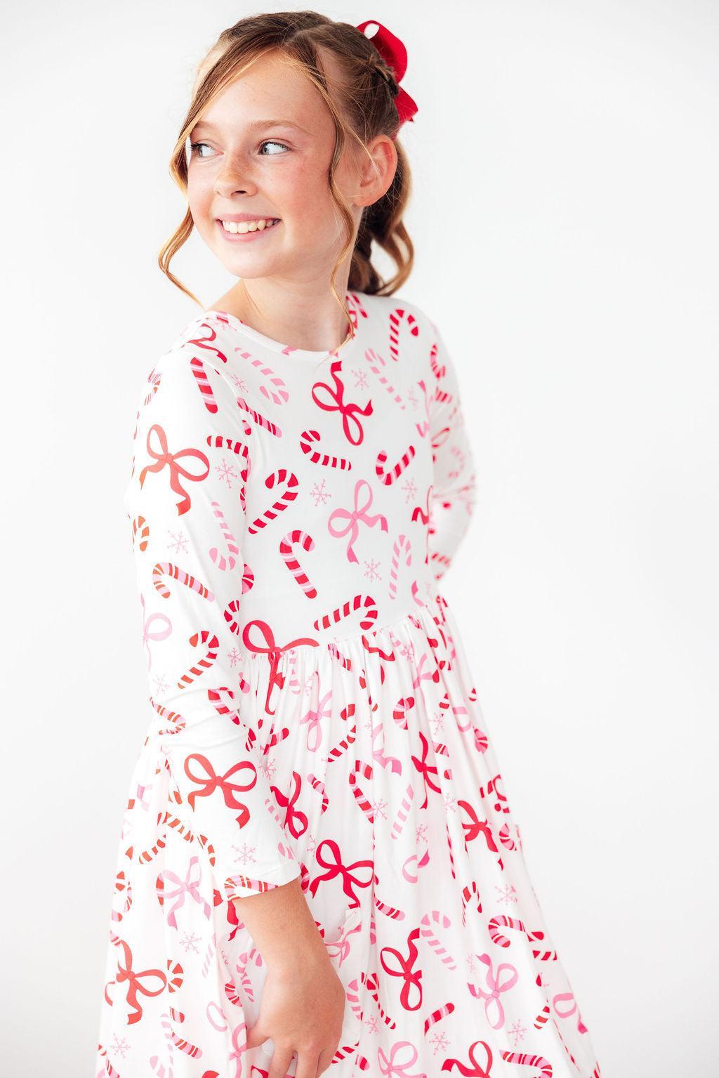 Candy Cane Lane L/S Pocket Twirl Dress-Mila & Rose ®