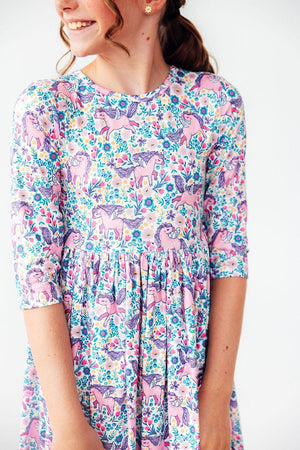 Head in the Clouds 3/4 Sleeve Pocket Twirl Dress-Mila & Rose ®
