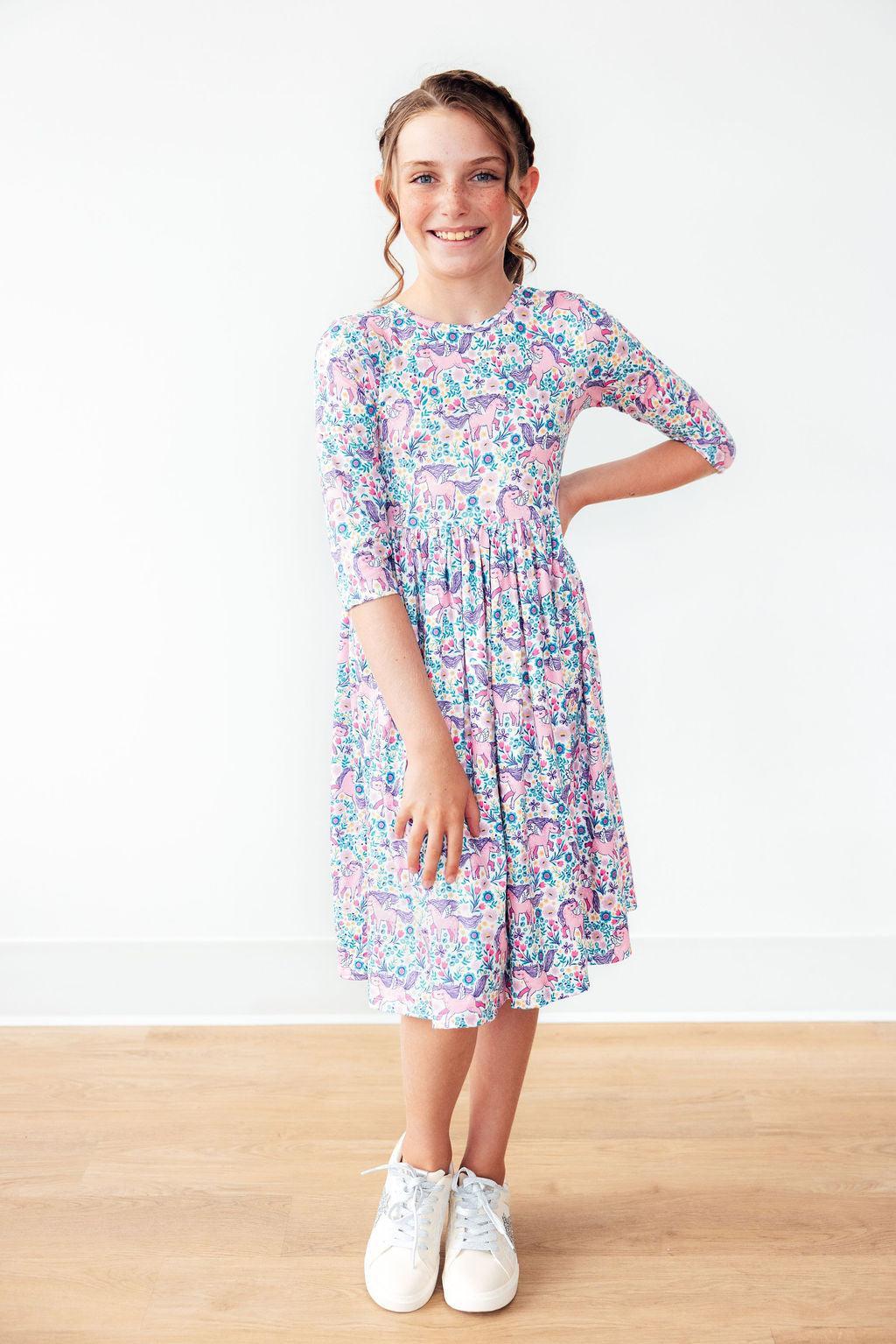 Head in the Clouds 3/4 Sleeve Pocket Twirl Dress-Mila & Rose ®