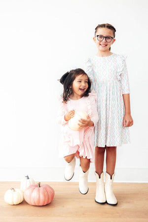 Pumpkin Kisses, Harvest Wishes 3/4 Sleeve Ruffle Twirl Dress-Mila & Rose ®
